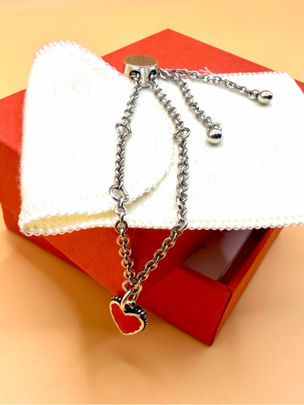 James Avery Adjustable Rolo Charm Bracelet with Small Enamel Heart Charm